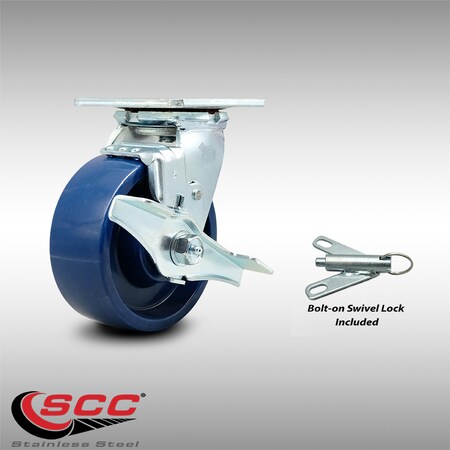 Service Caster 5 Inch SS Solid Poly Caster with Roller Bearing and Brake/Swivel Lock SCC SCC-SS30S520-SPUR-TLB-BSL